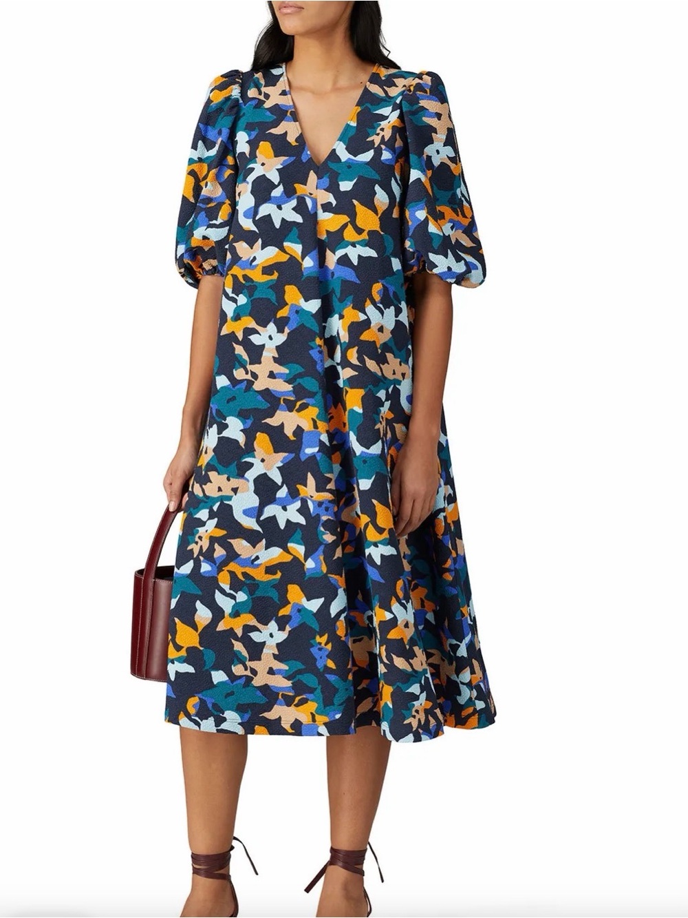 STINE GOYA Mavelin Abstract Floral V‑Neck Midi Dress size XL
